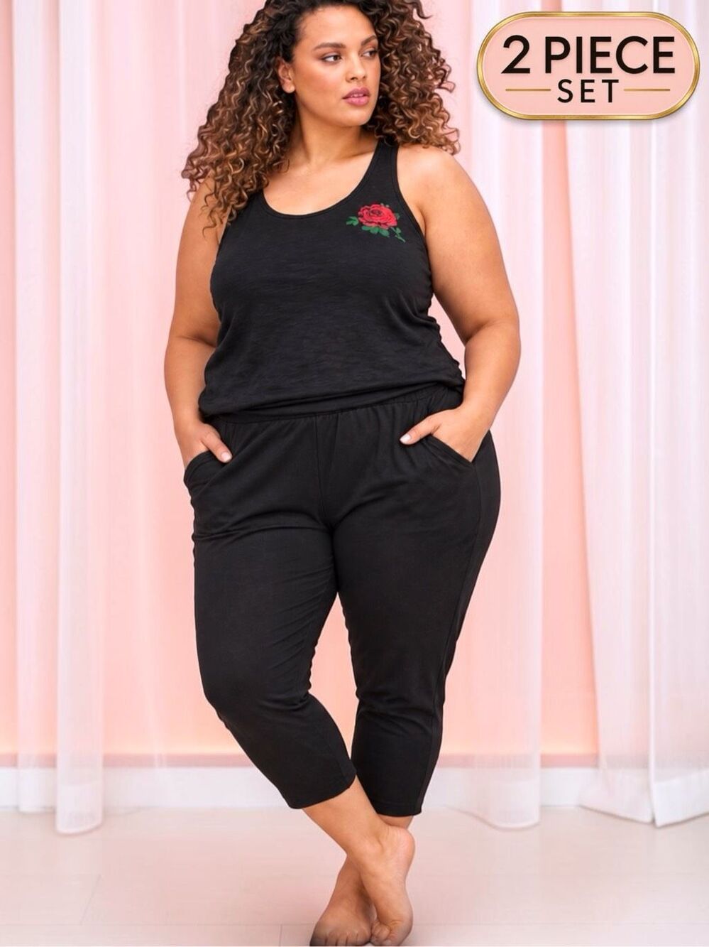 Torrid Super Soft Black Crop Sleep Pants & Lounge Tank Pajama Set 1X 2X NEW